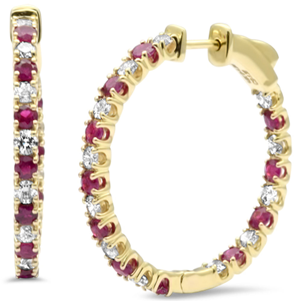 Muse Jewelry 2.32ct G SI 14K Yellow Gold Diamond & Ruby Hoop Earrings