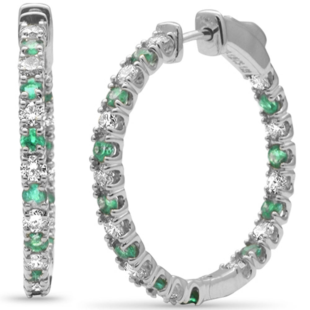 Muse Jewelry 1.95ct G SI 14K White Gold Diamond & Green Emerald Hoop Earrings