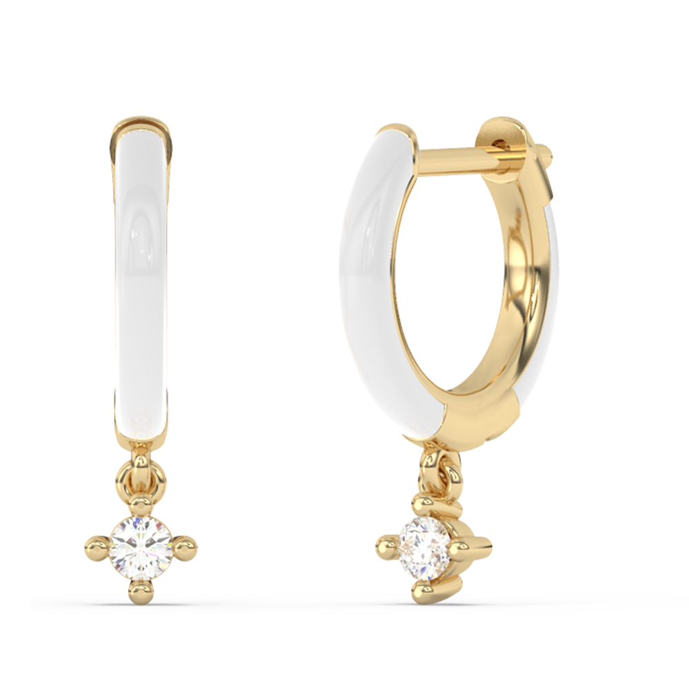 Muse Jewelry .07ct G SI 14K Yellow Gold Diamond & White Enamel Hoop Earrings