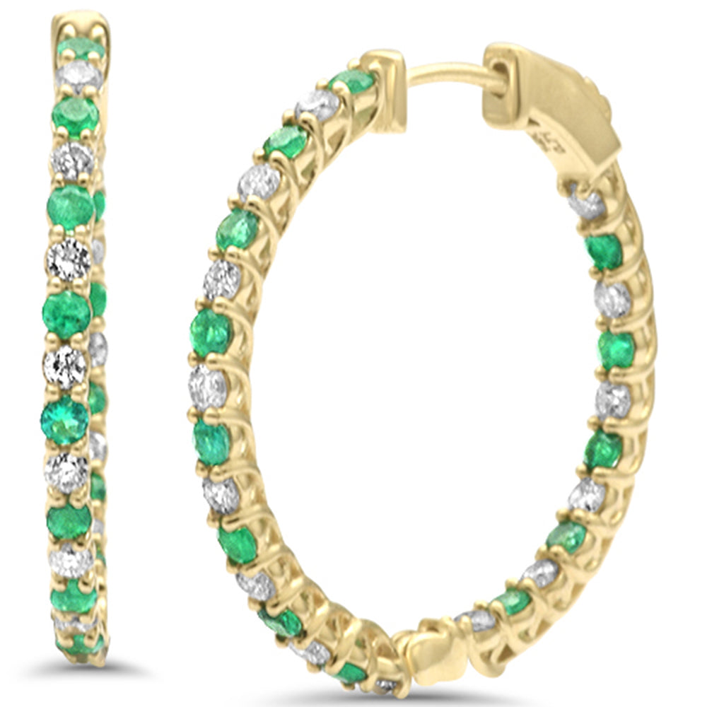 Muse Jewelry 1.42ct G SI 14K Yellow Gold Diamond & Emerald Hoop Earrings