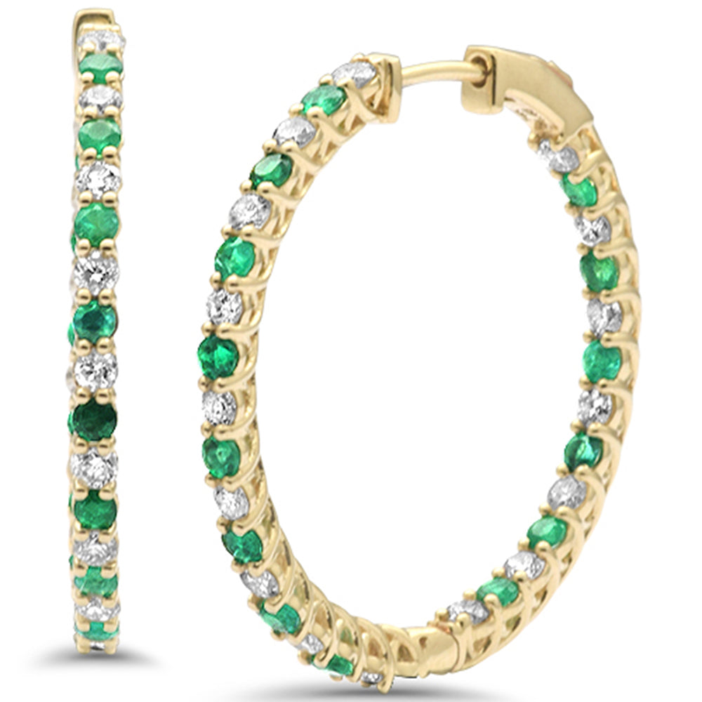 Muse Jewelry 2.91ct G SI 14K Yellow Gold Diamond & Emerald Hoop Earrings