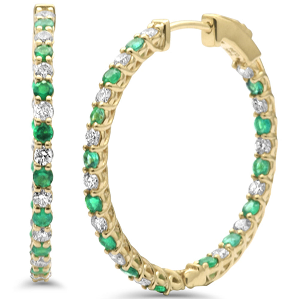 Muse Jewelry 1.01ct G SI 14K Yellow Gold Diamond & Emerald Hoop Earrings