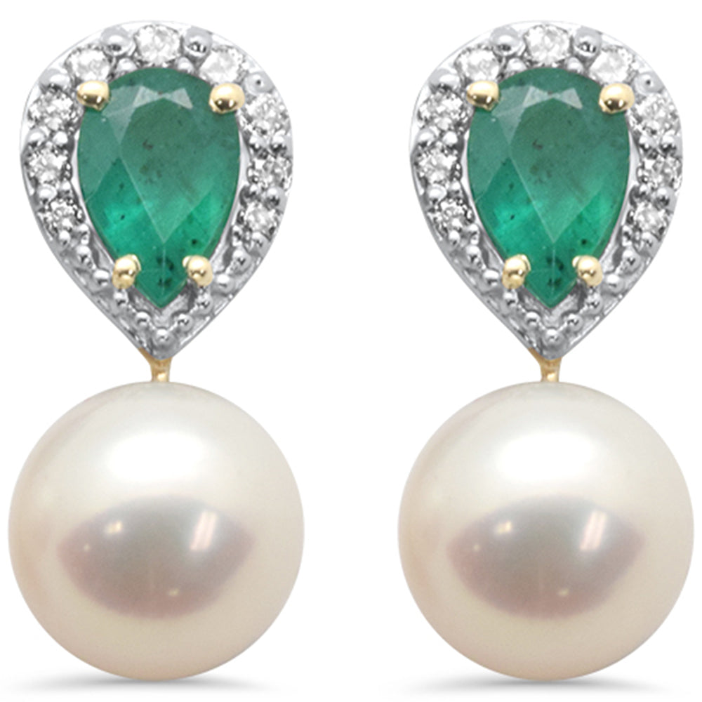 Muse Jewelry 5.49ct G SI 14K Yellow Gold Diamond & Emerald Gemstones & Pearl Dangling Earrings