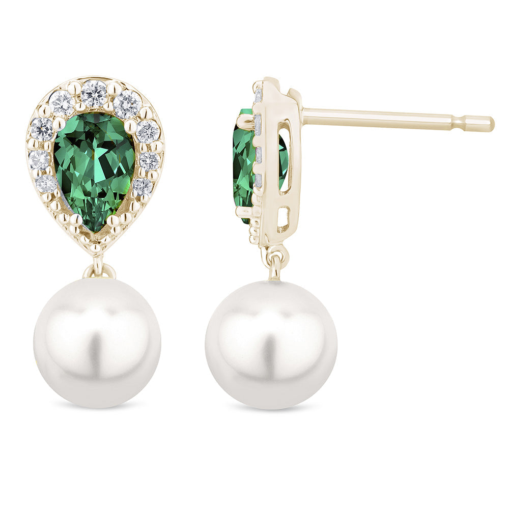 Muse Jewelry 5.49ct G SI 14K Yellow Gold Diamond & Emerald Gemstones & Pearl Dangling Earrings
