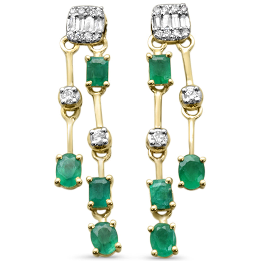 Muse Jewelry 1.52ct G SI 14K Yellow Gold Diamond & Green Emerald Gemstones Drop Earrings