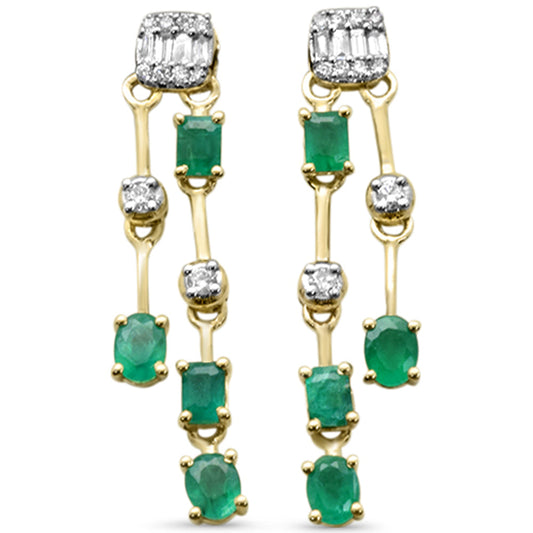 Muse Jewelry 1.52ct G SI 14K Yellow Gold Diamond & Green Emerald Gemstones Drop Earrings
