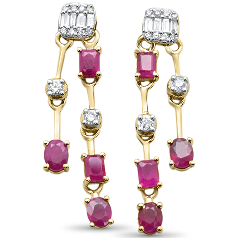 Muse Jewelry 1.93ct G SI 14K Yellow Gold Diamond & Ruby Gemstones Drop Earrings