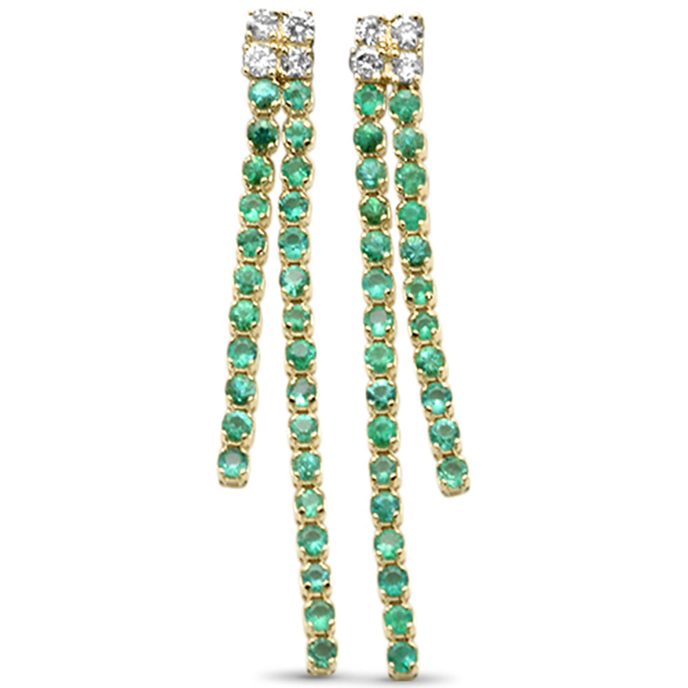 Muse Jewelry 1.00ct G SI 14K Yellow Gold Diamond & Emerald Gemstones Drop Earrings