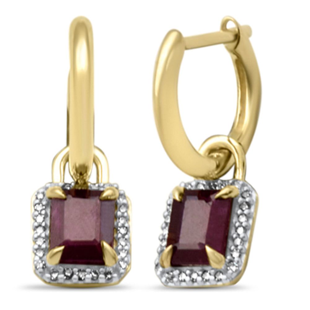 Muse Jewelry 1.41ct G SI 14K Yellow Gold Diamond & Ruby Gemstones Dangling Hoop Earrings