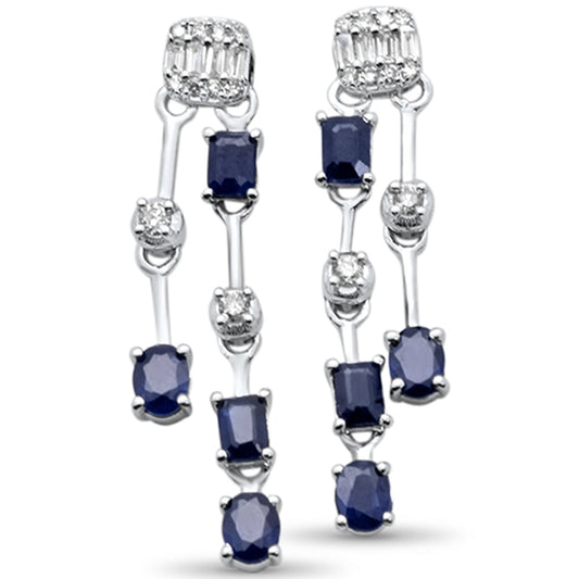 Muse Jewelry 1.93ct G SI 14K White Gold Diamond Blue Sapphire Gemstones Drop Earrings