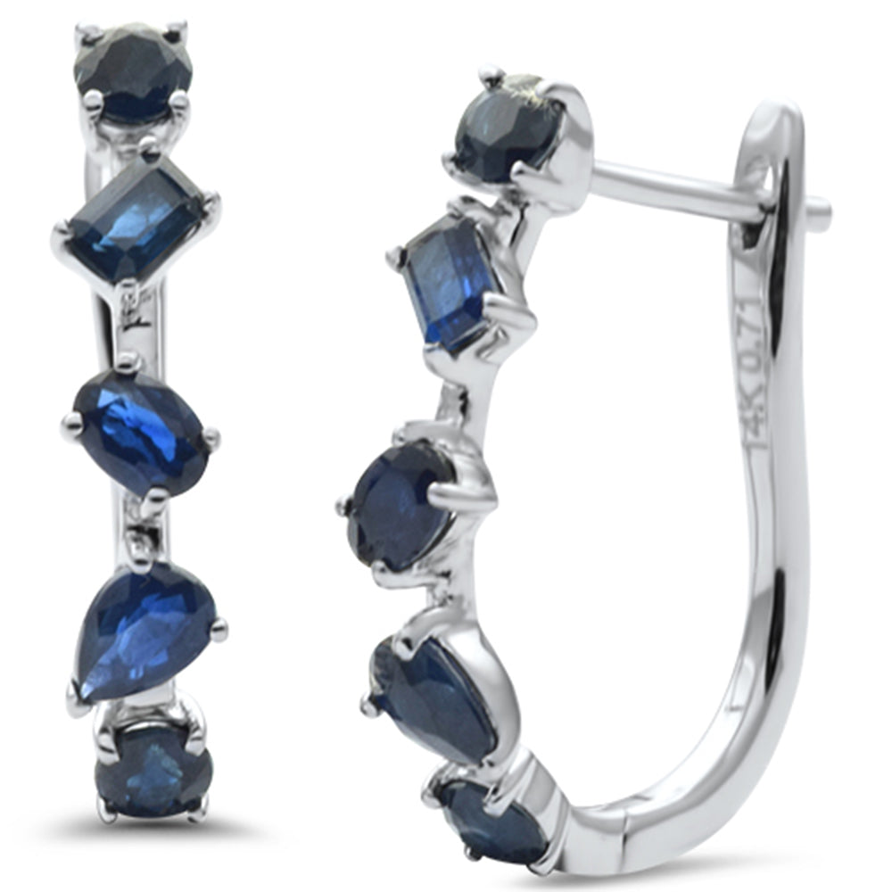 Muse Jewelry 1.54ct G SI 14K White Gold Blue Sapphire Gemstones Hoop Earrings