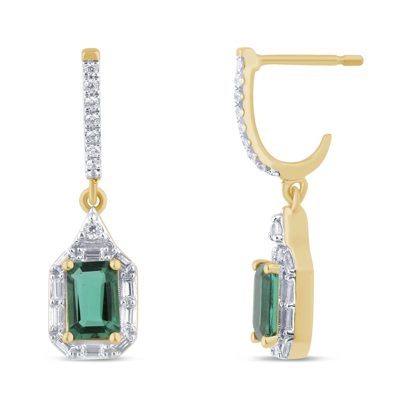 Muse Jewelry 1.43ct G SI 14K Yellow Gold Diamond & Emerald Gemstones Drop Dangle Earrings