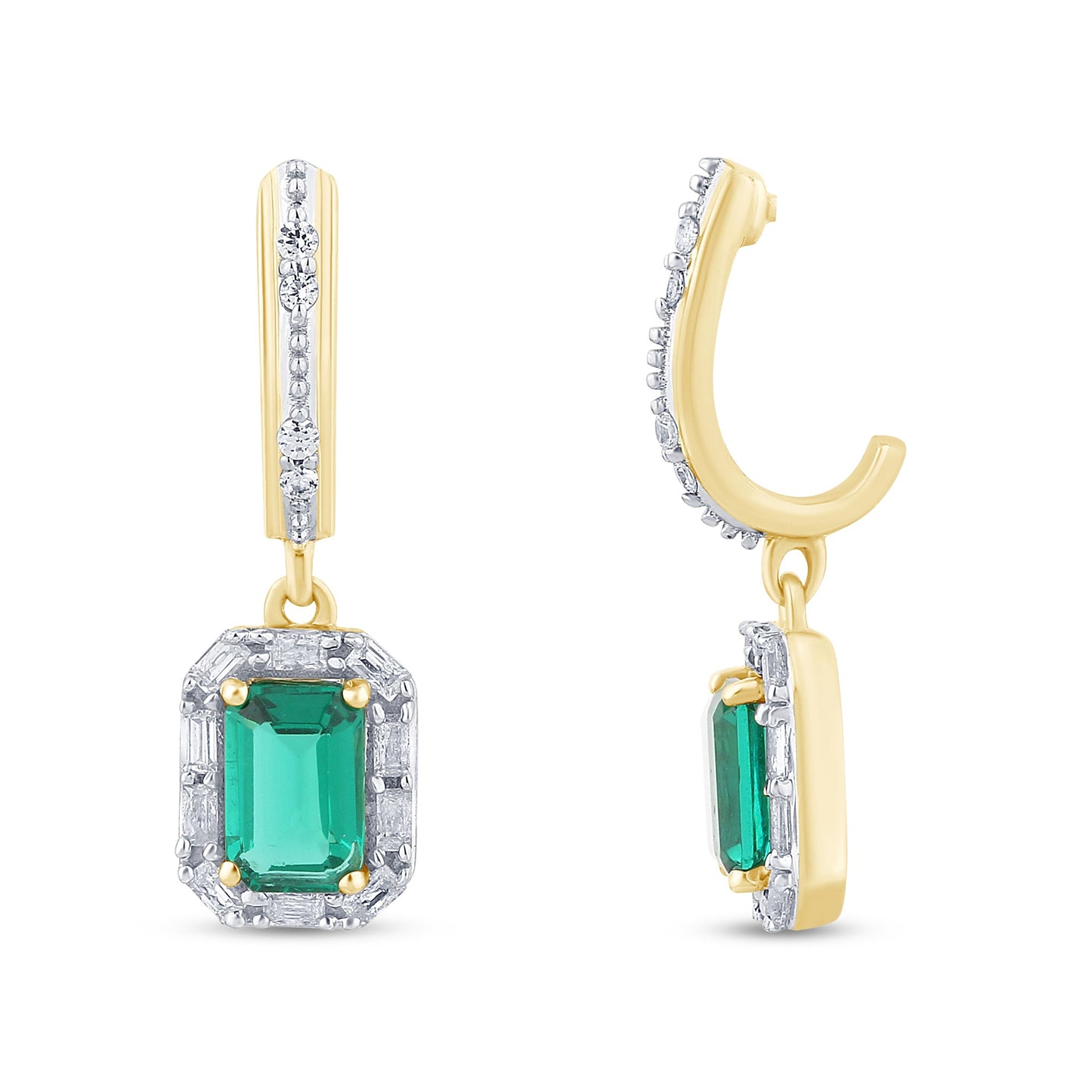 Muse Jewelry 1.52ct G SI 14K Yellow Gold Diamond & Emerald Gemstones Dangle Earrings