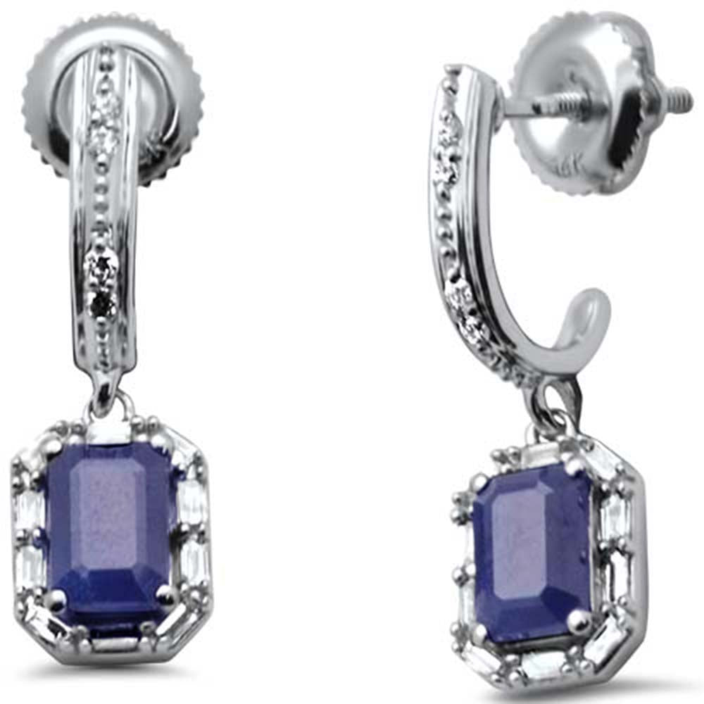 Muse Jewelry 1.80ct G SI 14K White Gold Diamond & Blue Sapphire Gemstones Dangle Earrings