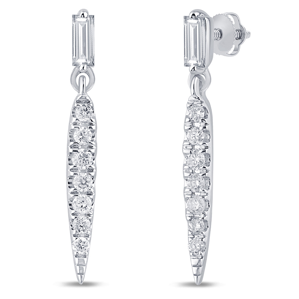 Muse Jewelry .26ct G SI 14K White Gold Round & Baguette Diamond Drop Earrings