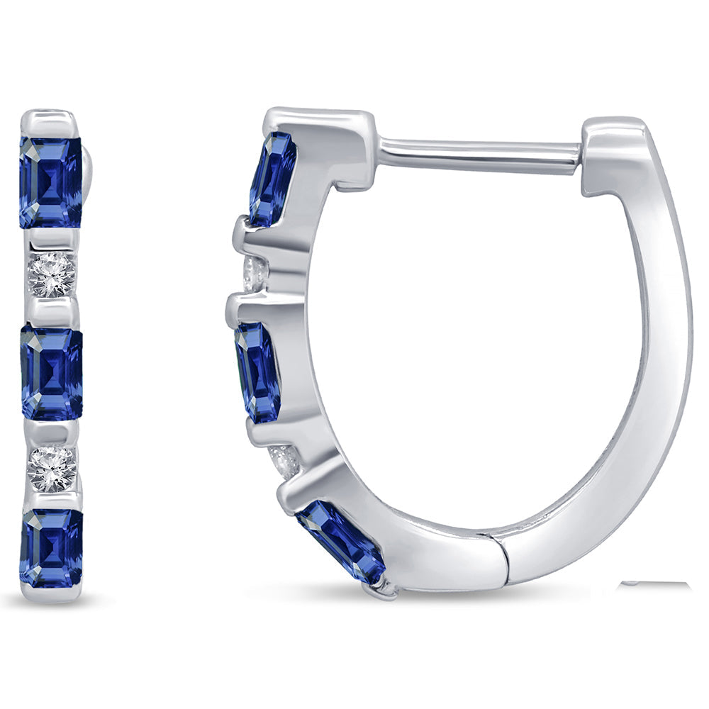 Muse Jewelry .34ct G SI 14K White Gold Diamond & Blue Sapphire Gemstones Hoop Earrings