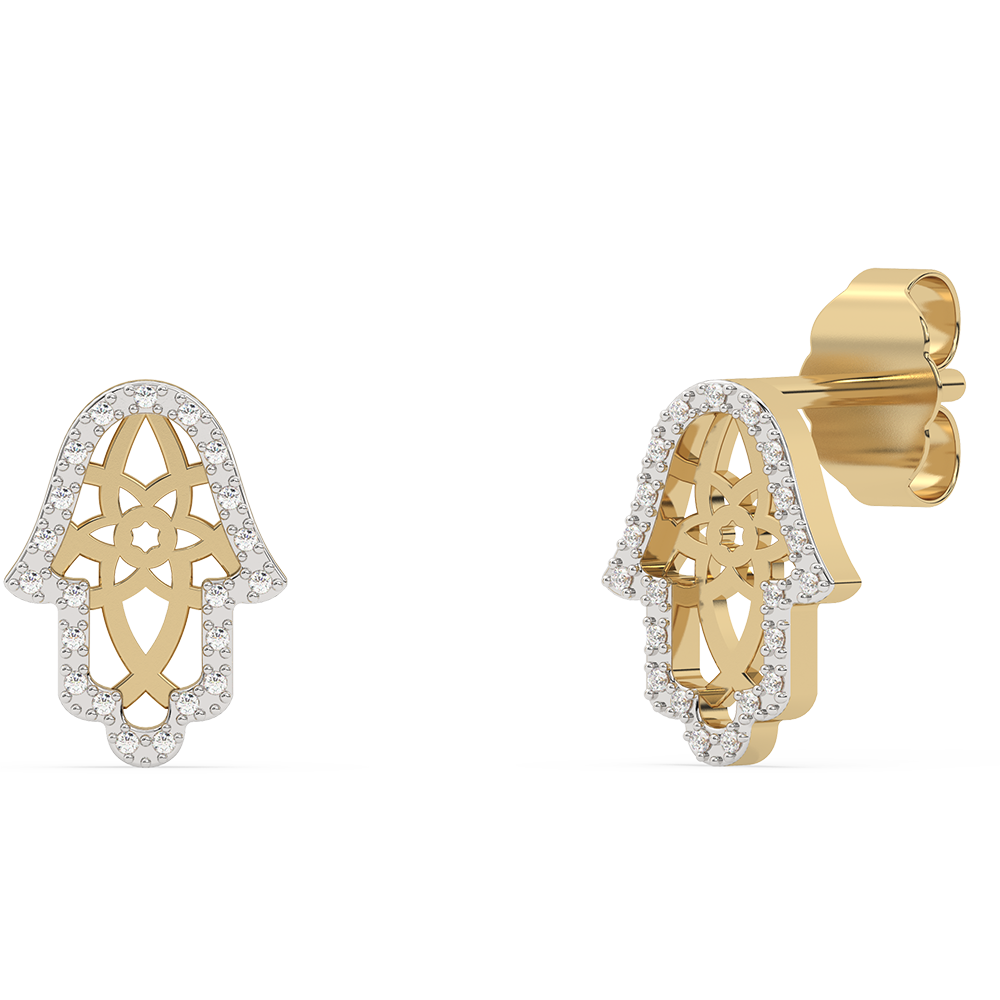 Muse Jewelry .06ct G SI 14K Yellow Gold Diamond Hamsa Petite Earrings