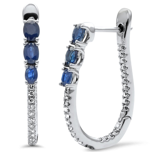 Muse Jewelry 1.52ct G SI 14K White Gold Diamond & Blue Sapphire Gemstones Hoop Earrings