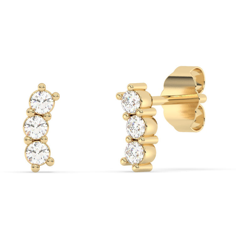 Muse Jewelry .33ct G SI 14K Yellow Gold Three Stone Diamond Petite Earrings