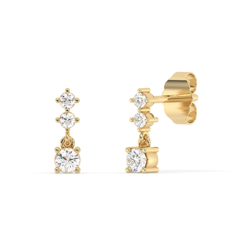 Muse Jewelry .33ct G SI 14K Yellow Gold Three Stone Diamond Petite Dangle Earrings