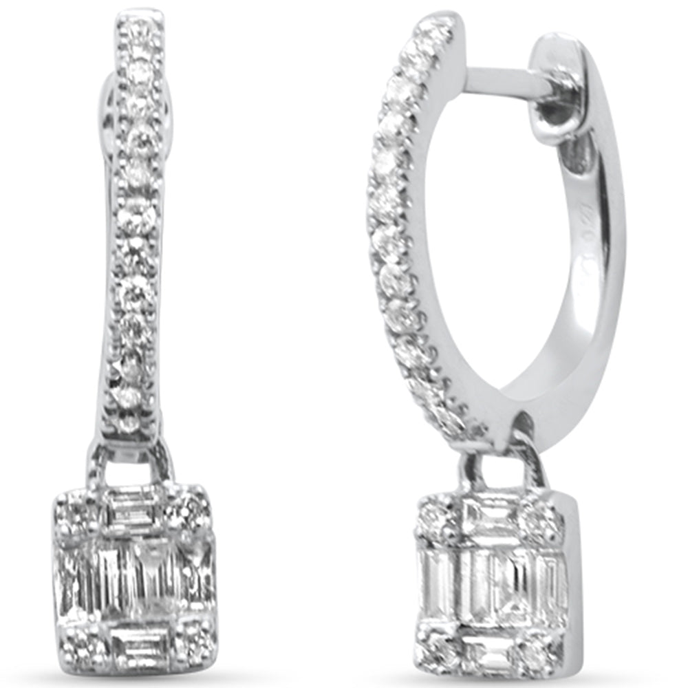 Muse Jewelry .27ct G SI 14K White Gold Round & Baguette Diamond Dangling Hoop Earrings