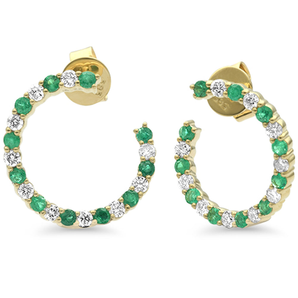 Muse Jewelry 1.06ct G SI 14K Yellow Gold Diamond & Emerald Gemstones Hoop Earrings