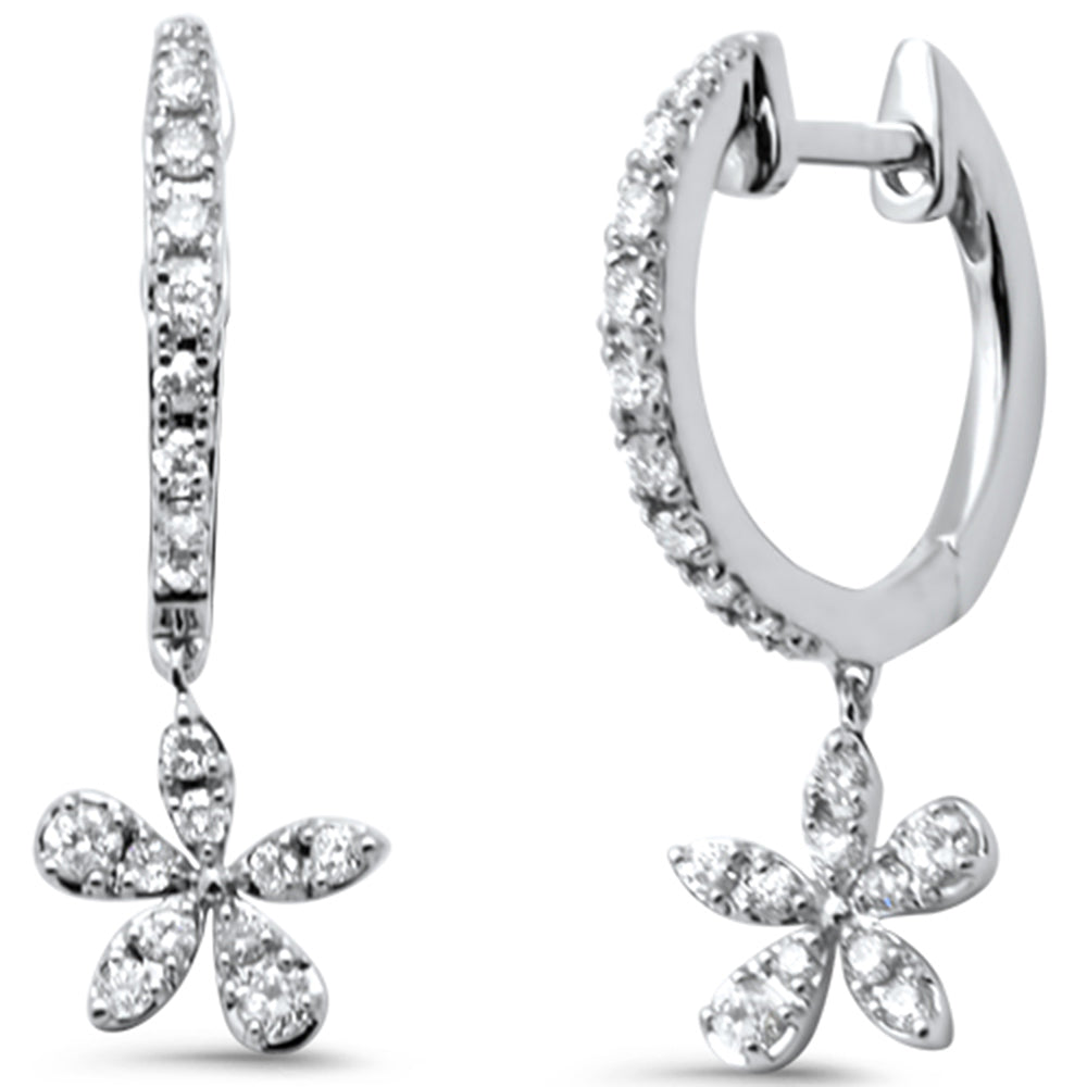 Muse Jewelry .34ct G SI 14K White Gold Diamond Flower Dangling Hoop Earrings