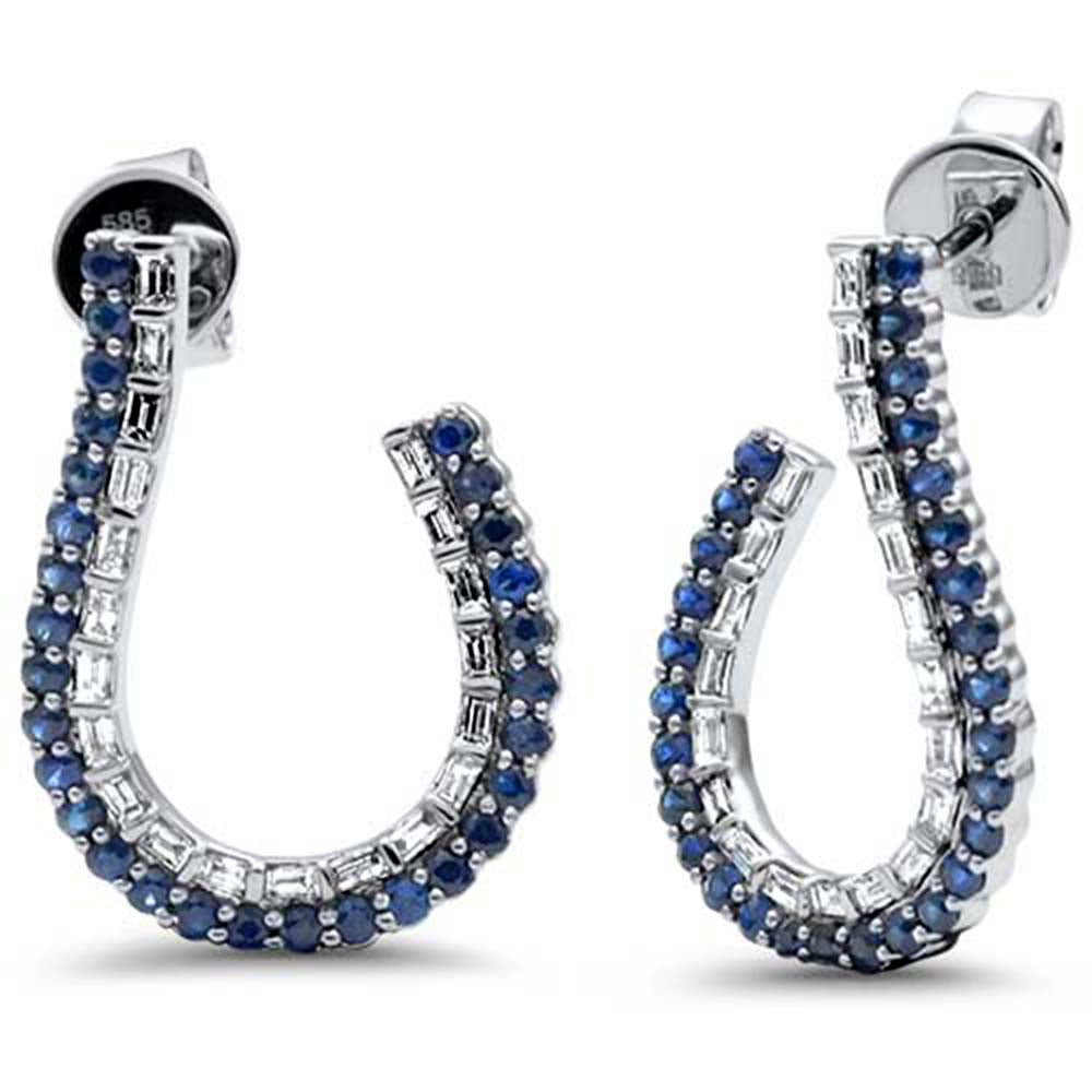 Muse Jewelry 1.27ct G SI 14K White Gold Diamond & Blue Sapphire Gemstones J Hoop Earrings