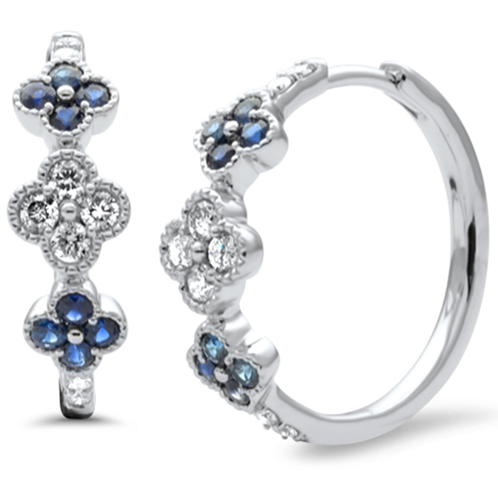 Muse Jewelry 1.02ct G SI 14K White Gold Diamond & Blue Sapphire Gemstones Hoop Earrings