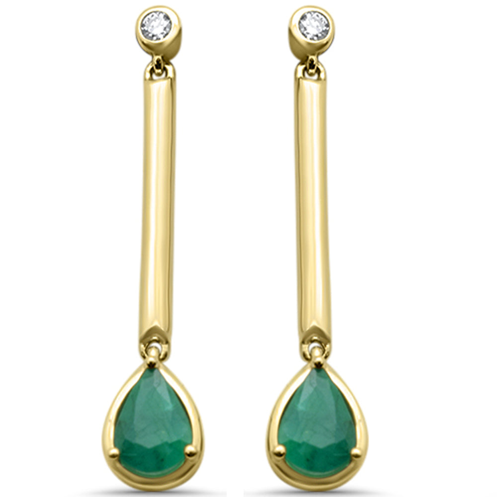 Muse Jewelry 1.47ct G SI 14K Yellow Gold Diamond & Emerald Gemstones Drop Earrings