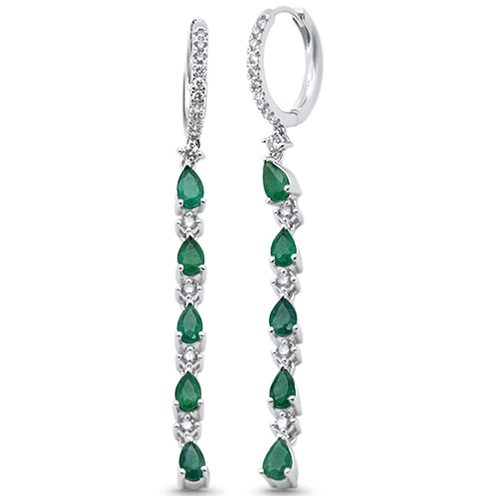 Muse Jewelry 2.42ct G SI 14K Yellow Gold Diamond & Emerald Gemstones Hoop Dangling Earrings