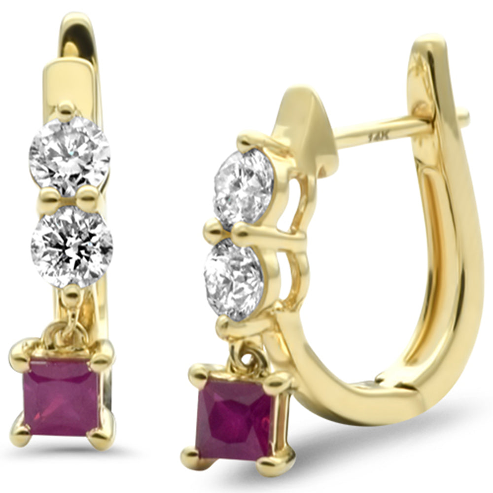 Muse Jewelry 1.00ct G SI 14K Yellow Gold Diamond & Ruby Gemstones Hoop Earrings