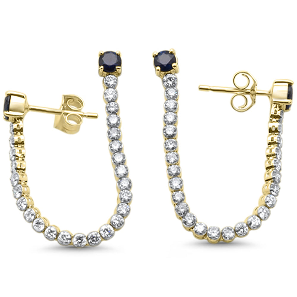 Muse Jewelry 2.10ct G SI 14K Yellow Gold Diamond & Blue Sapphire Gemstones Drop Earrings