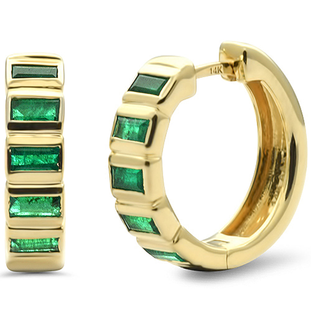 Muse Jewelry 1.17ct G SI 14K Yellow Gold Diamond & Natural Emerald Gemstones Hoop Earrings