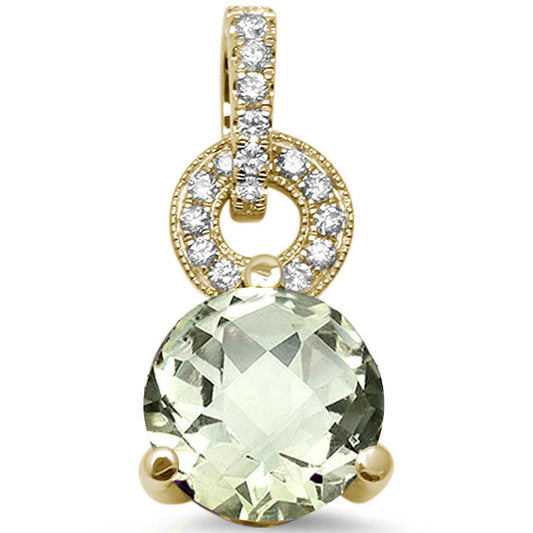 Muse Jewelry 1.76ct 14K Yellow Gold Natural Green Amethyst & Diamond Pendant