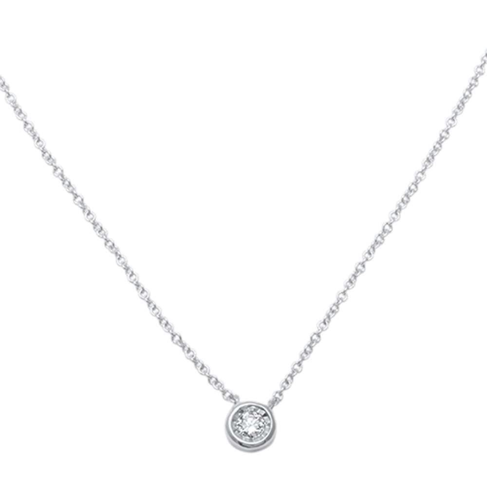 Muse Jewelry .05ct 14kt White Gold Bezel Solitaire Round Diamond Pendant 18" Necklace