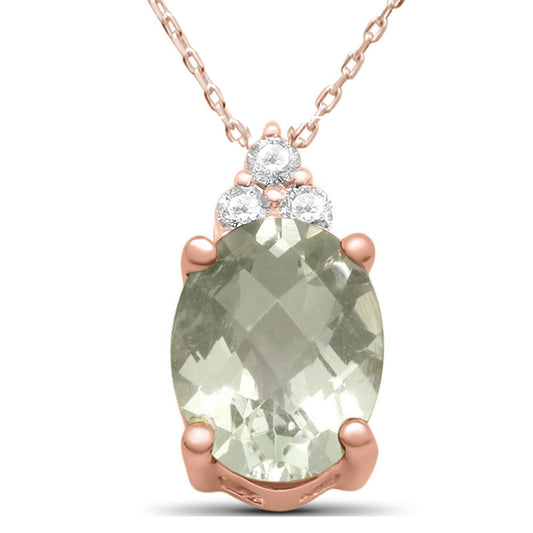 Muse Jewelry 1.91cts 10k Rose Gold Diamond & Oval Green Amethyst Pendant
