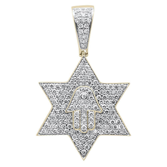 Muse Jewelry 1.55ct G SI 10K Yellow Gold Diamond Micro Pave Iced Out Star Charm Pendant
