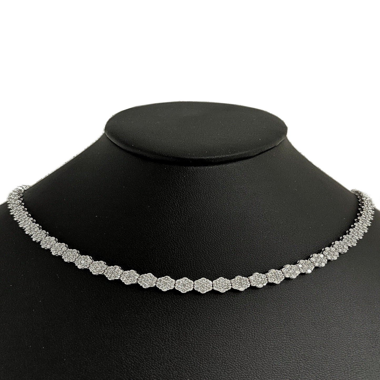 Muse Jewelry 14.40ct G SI 14K White Gold Diamond Flower Tennis Necklace 22" Long