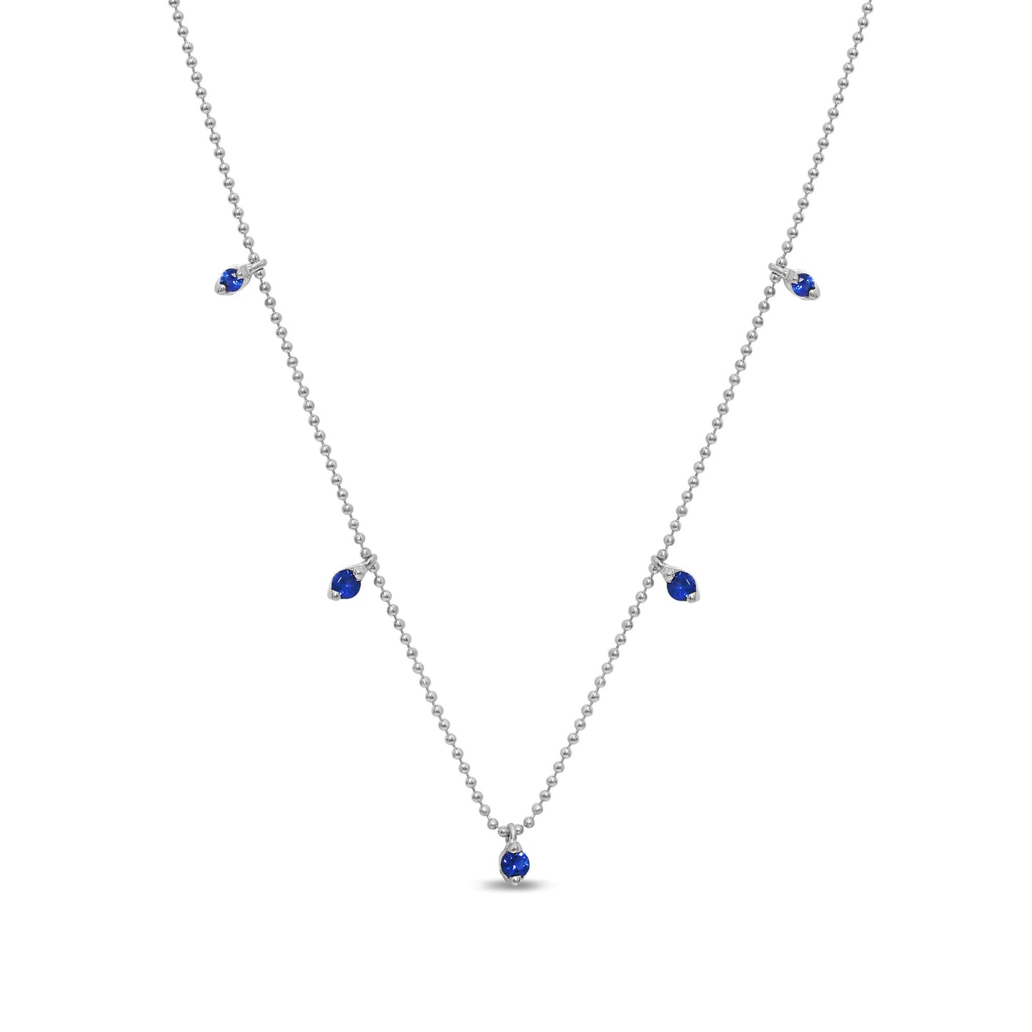 Muse Jewelry .31ct G SI 14K White Gold Blue Sapphire Bead Style Chain Pendant Necklace