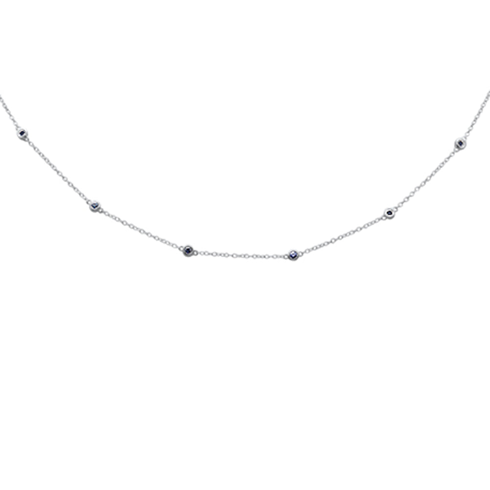 Muse Jewelry .62ct G SI 14K White Gold Blue Sapphire Gemstone By the Yard Style Pendant Necklace