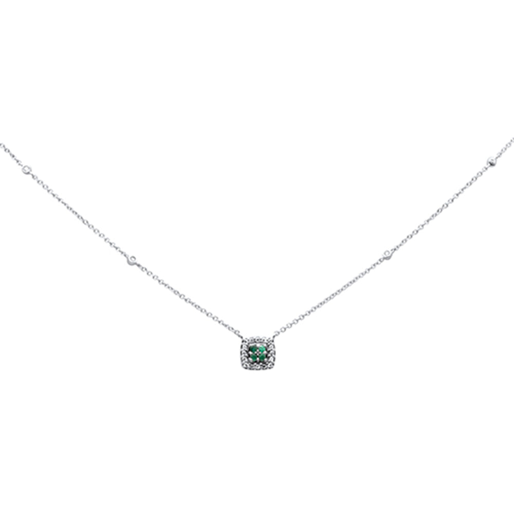 Muse Jewelry .14ct G SI 14K White Gold Diamond & Emerald Gemstone Pendant Necklace 18" Long