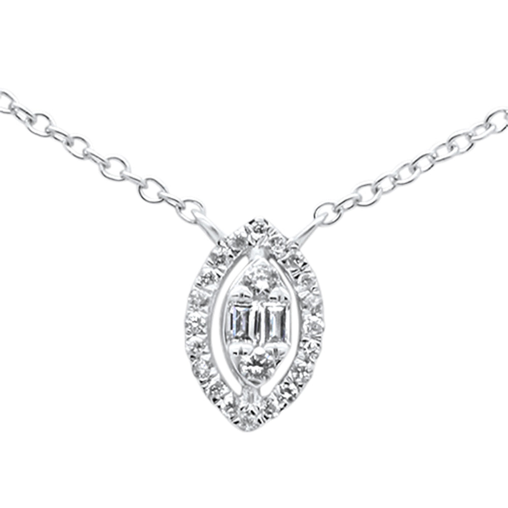 Muse Jewelry .10ct G SI 14K White Gold Marquee Shaped Round & Baguette Diamond Pendant Necklace 18"