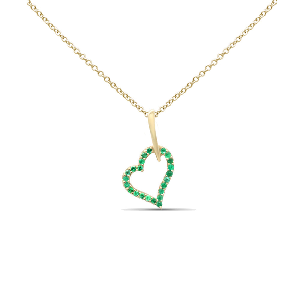 Muse Jewelry .09ct G SI 14K Yellow Gold Emerald Gemstone Heart Charm Pendant Necklace 18" Long