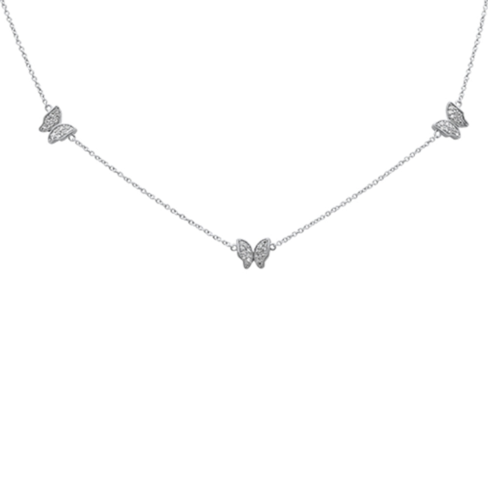 Muse Jewelry .15ct G SI 14K White Gold Diamond Butterfly Pendant Necklace 14+2"