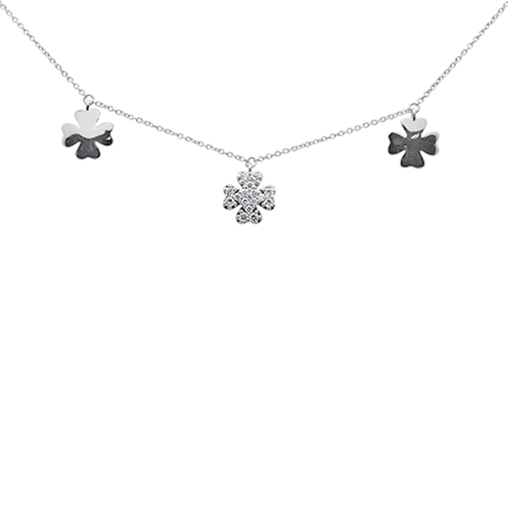 Muse Jewelry .21ct G SI 14K White Gold Diamond Clover Style Pendant Necklace 16+2" Ext