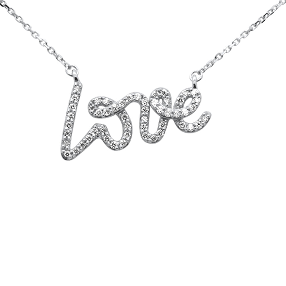Muse Jewelry .24ct G SI 14K White Gold Diamond "Love" Script Pendant Necklace 18" Long