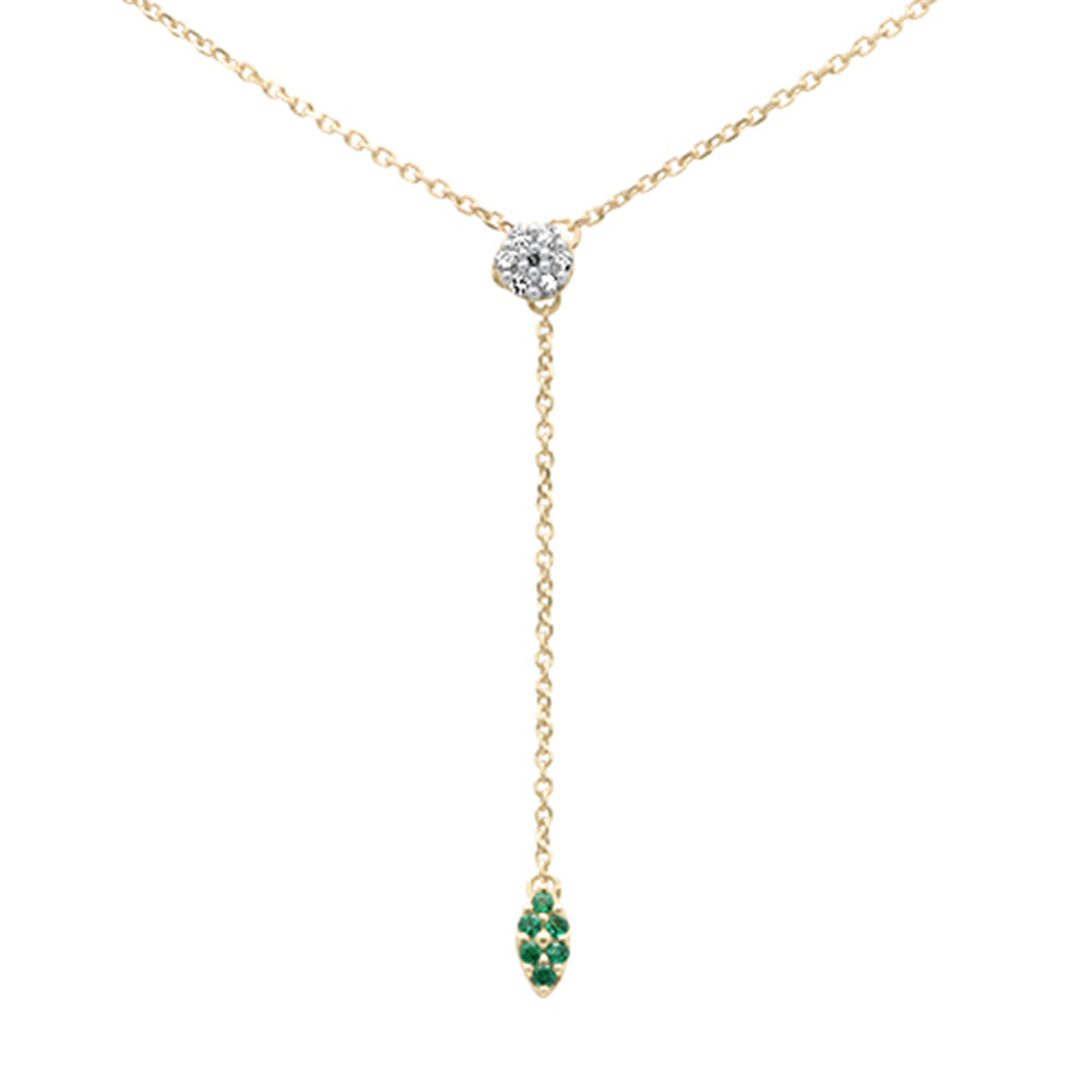 Muse Jewelry .11ct G SI 14K Yellow Gold Diamond & Emerald Gemstone Lariat Pendant Necklace 18" Long