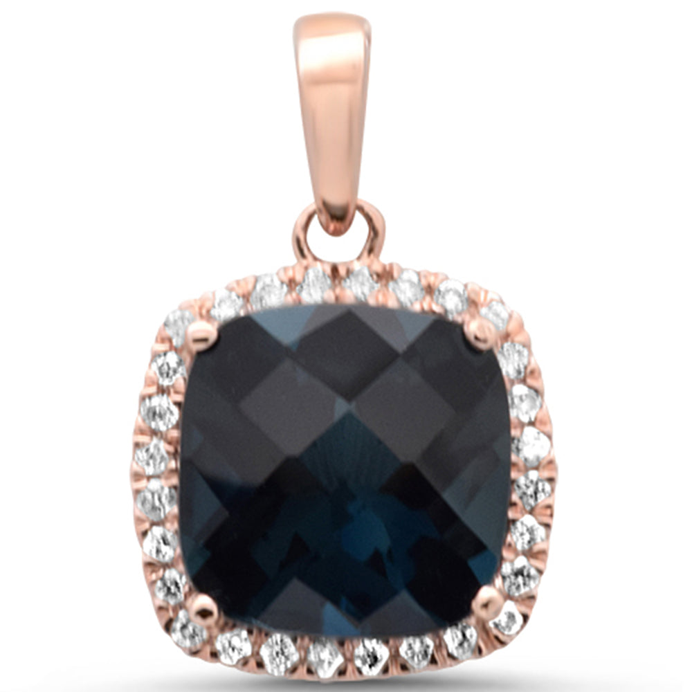 Muse Jewelry GEMSTONE 3.55ct G SI 14K Rose Gold Diamond & Cushion Blue Topaz Gemstone Pendant