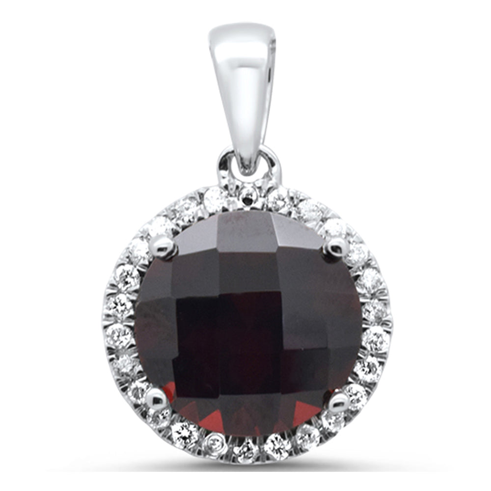 Muse Jewelry GEMSTONE 3.59ct G SI 14K White Gold Diamond & Round Garnet Gemstone Pendant